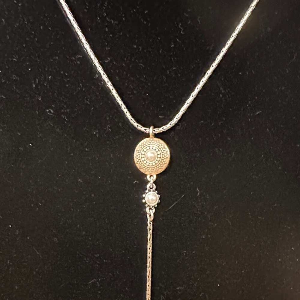 Lucky Brand Mixed Metal Gold and Silver Tone Drop Pendant Necklace | Lariat